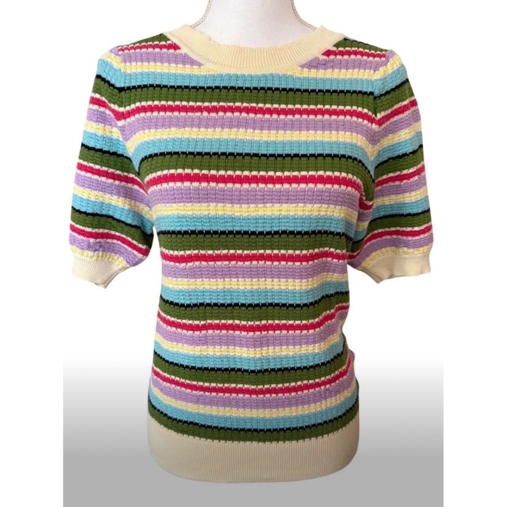 Vine & Love Striped Knit Sweater Womens Small Multicolor New Short Sleeve Puff